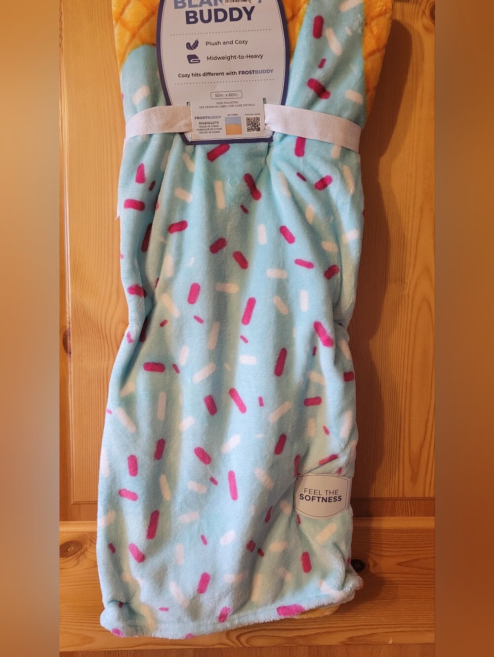 FROSTBUDDY Blanket Buddy Plush Throw - Aqua with Pink & White Sprinkle Accents